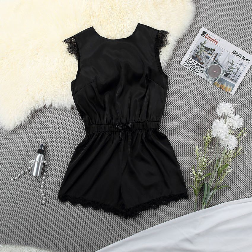 Sexy Halter Satin Vest One Piece Pajamas Women - Jointcorp