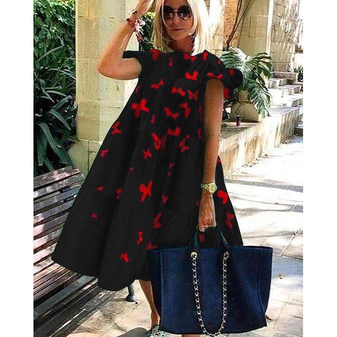 Women's Dress With Printed Loose and Large Round Neck Stitching - Jointcorp