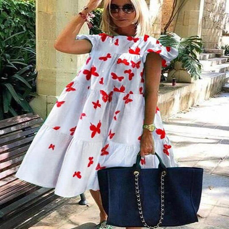 Women's Dress With Printed Loose and Large Round Neck Stitching - Jointcorp