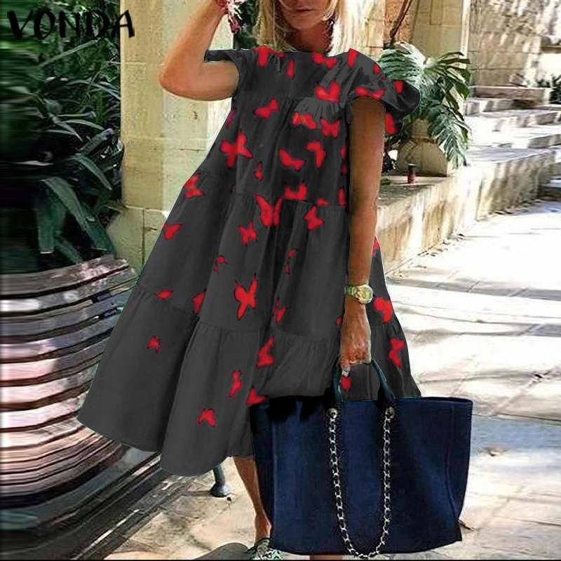 Women's Dress With Printed Loose and Large Round Neck Stitching - Jointcorp