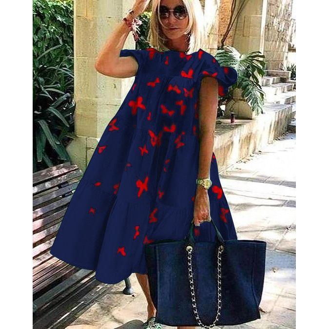 Women's Dress With Printed Loose and Large Round Neck Stitching - Jointcorp