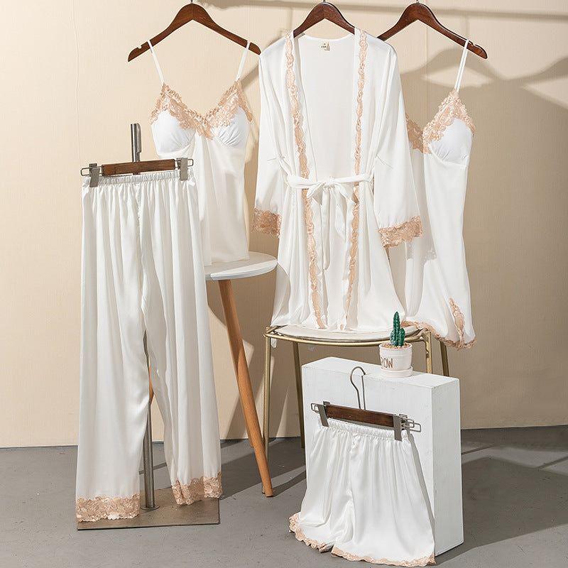 Pajamas Women Summer Ice Silk Sexy Five-piece Suspenders - Jointcorp