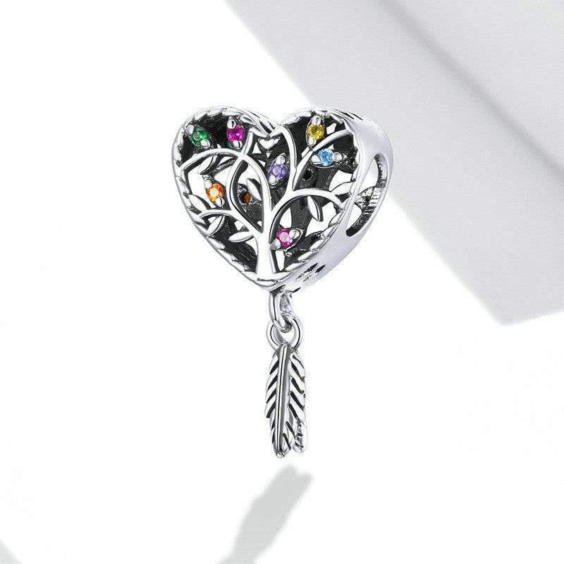 Heart-Shaped Tree Of Life Beaded S925 Sterling Silver - Jointcorp