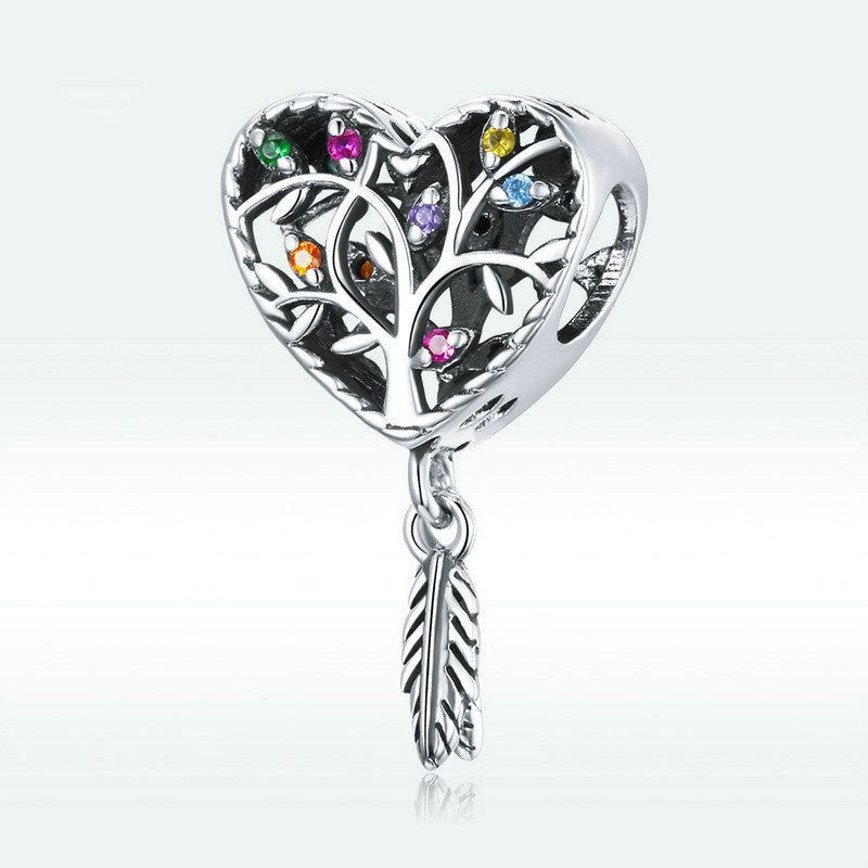 Heart-Shaped Tree Of Life Beaded S925 Sterling Silver - Jointcorp