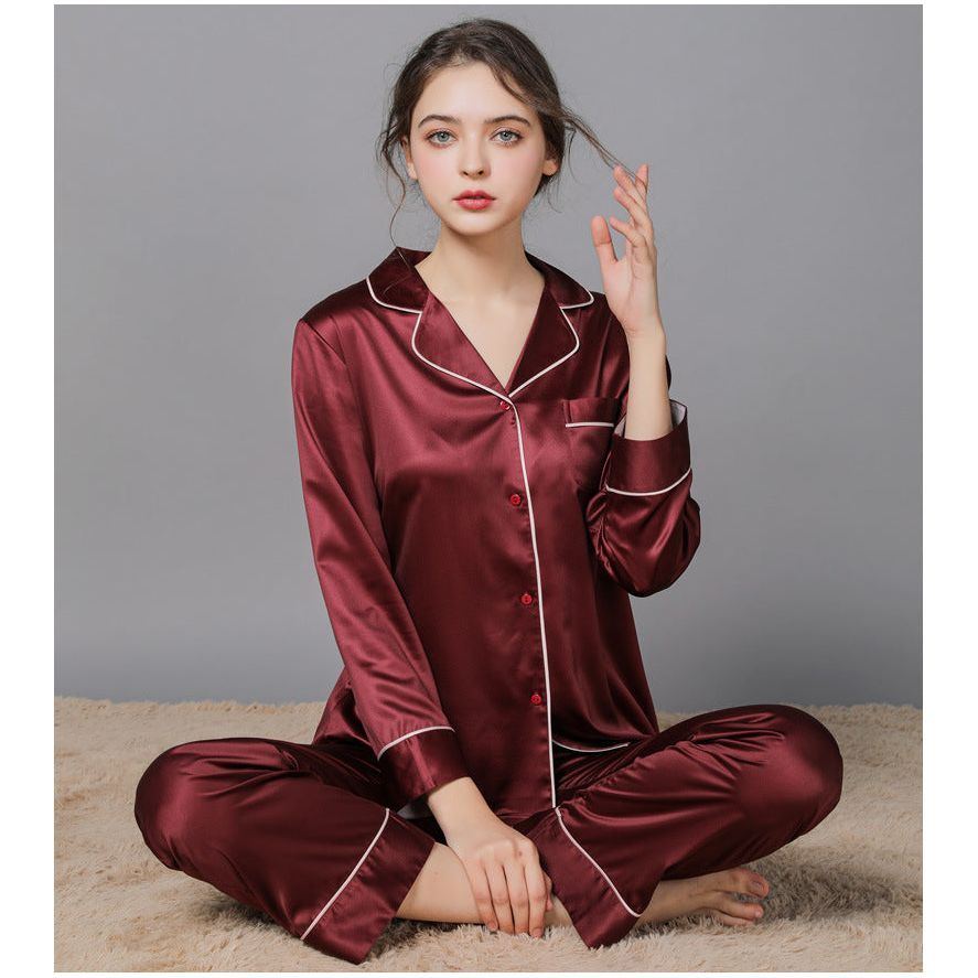 Silk Couple Pajamas And Home Wear Long-Sleeved Suit - Jointcorp