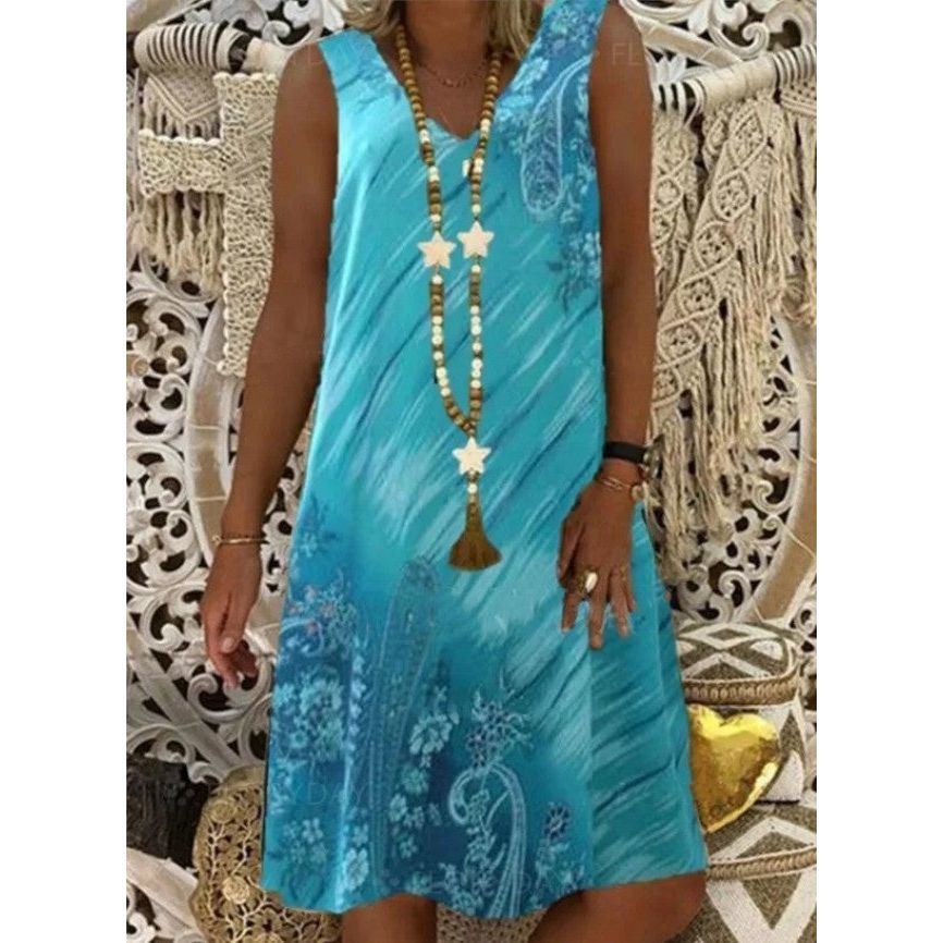 Women's Fashion Printed Vest V-Neck Dress - Jointcorp