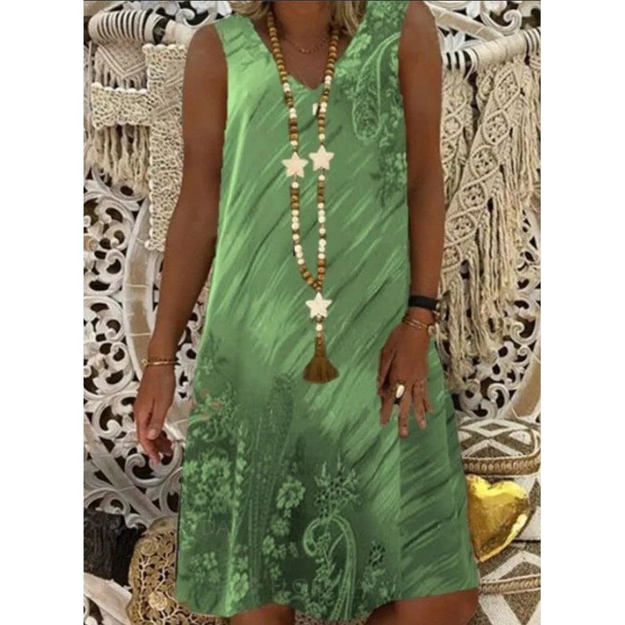 Women's Fashion Printed Vest V-Neck Dress - Jointcorp