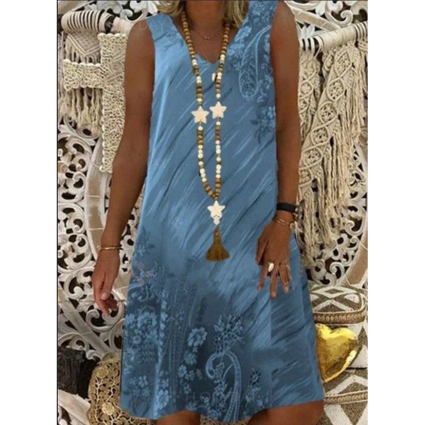 Women's Fashion Printed Vest V-Neck Dress - Jointcorp