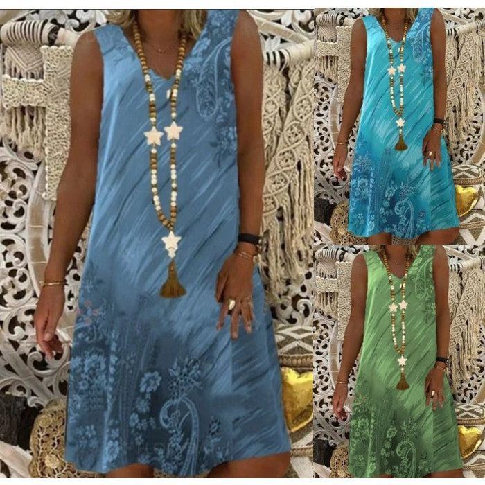 Women's Fashion Printed Vest V-Neck Dress - Jointcorp