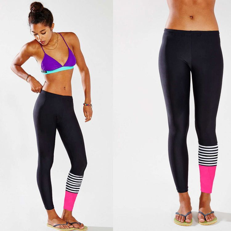 Summer Leggings And Striped Stretch Sports Leggings Yoga Cropped Pants - Jointcorp