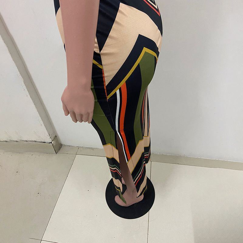 Colorful Striped Print Side Slit Maxi Dress Women Colorblock Sleeveless Slim Long Dresses - Jointcorp