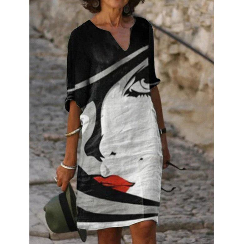 Casual Floral Print V-neck Pullover Dress - Jointcorp