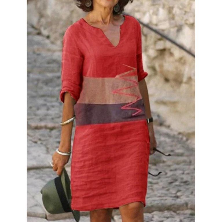 Casual Floral Print V-neck Pullover Dress - Jointcorp