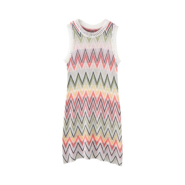 Rainbow Knit Dress Women Mini Dresses Patchwork Casual - Jointcorp