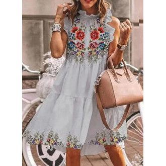 Summer Ladies Four Sided Stretch Print Cake Dress - Jointcorp