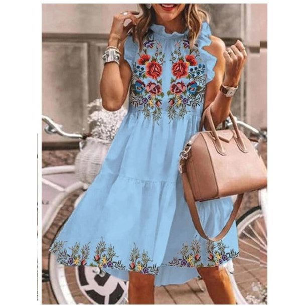 Summer Ladies Four Sided Stretch Print Cake Dress - Jointcorp