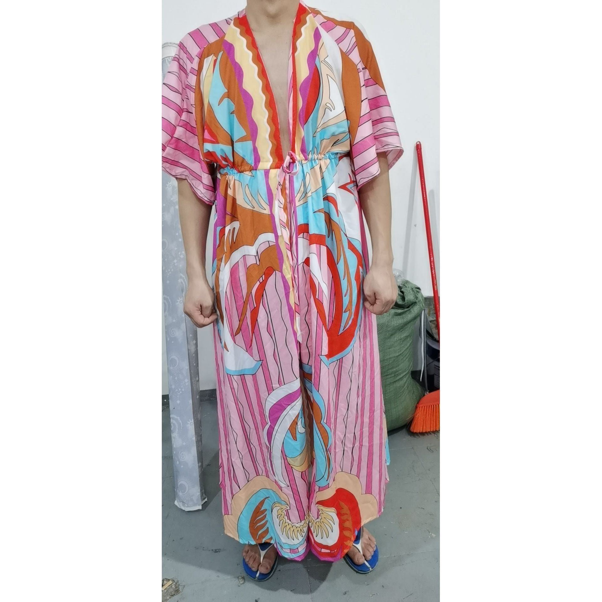 Lace-Up Nine Points Sleeve Floor-Length V-Neck Fall Womens Dress - Jointcorp