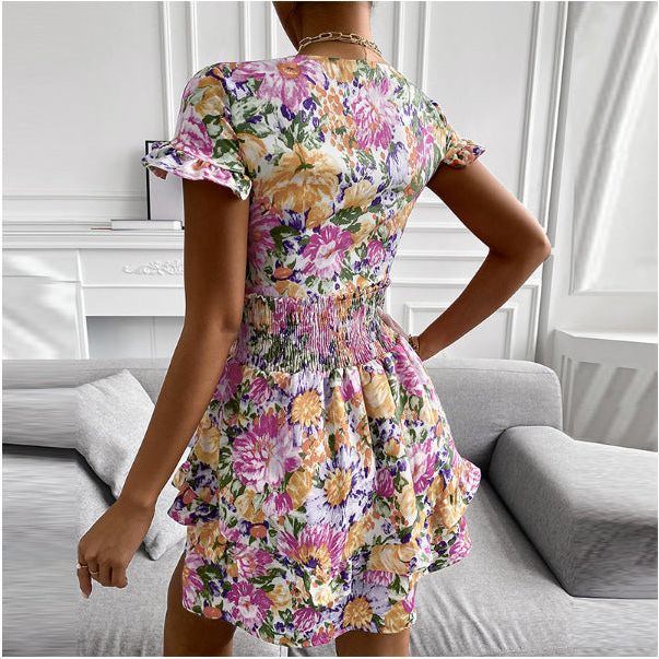 Summer Women's Bow Print Lace Mid Length Dress - Jointcorp