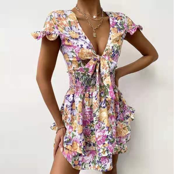 Summer Women's Bow Print Lace Mid Length Dress - Jointcorp