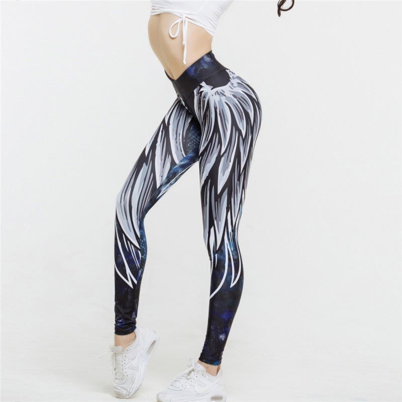 Angel Wings Printed Yoga Sports Leggings Hip-Up High-Waist Yoga Pants - Jointcorp