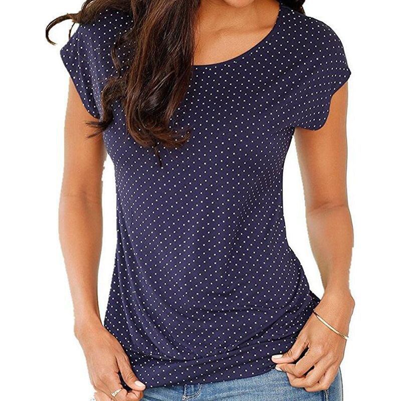 Vintage Polka Dot Print Summer TShirt For Women Short Sleeve