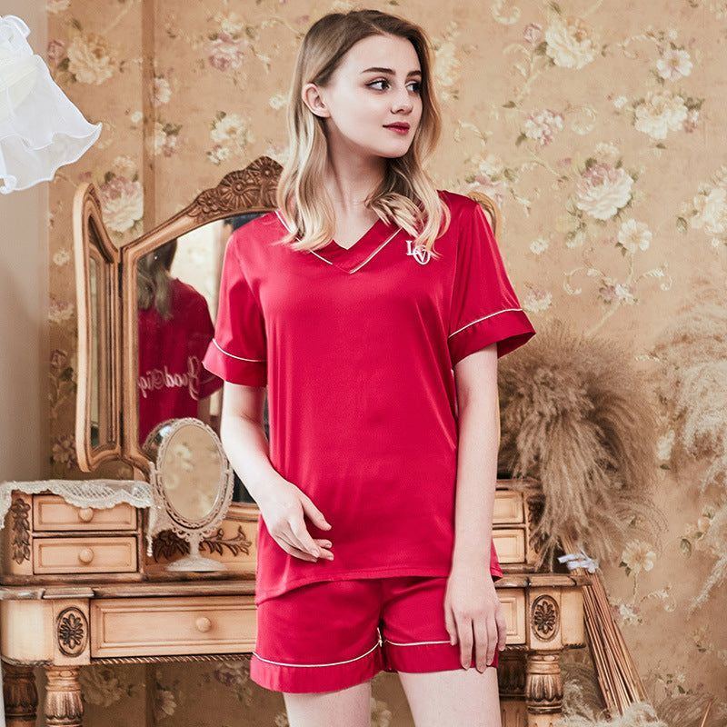 Simulation Silk Couple Pajamas Short Sleeves - Jointcorp
