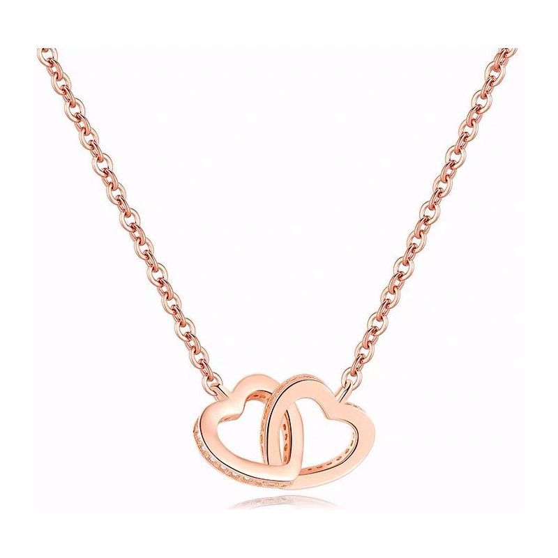 925 Sterling Silver Heart-to-heart Necklace Korean Version Of Double Love Simple Pendant Fashion Diamond Clavicle Chain - Jointcorp