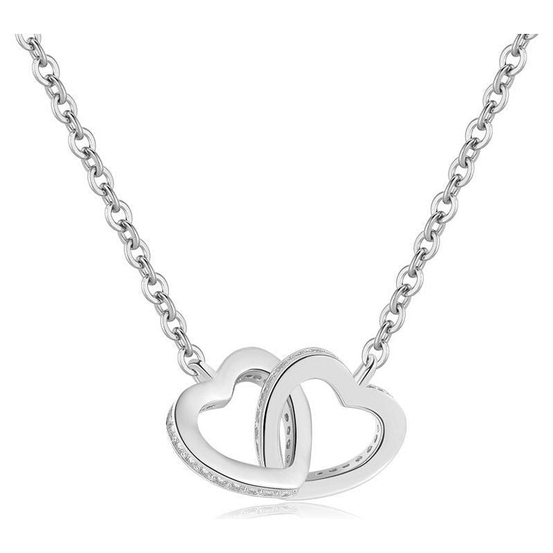 925 Sterling Silver Heart-to-heart Necklace Korean Version Of Double Love Simple Pendant Fashion Diamond Clavicle Chain - Jointcorp