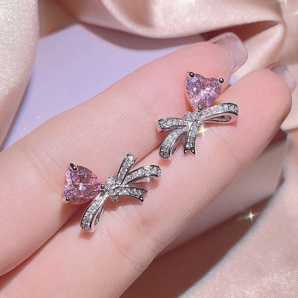 Love Bowknot Zircon Jewelry Three Piece Set - Jointcorp