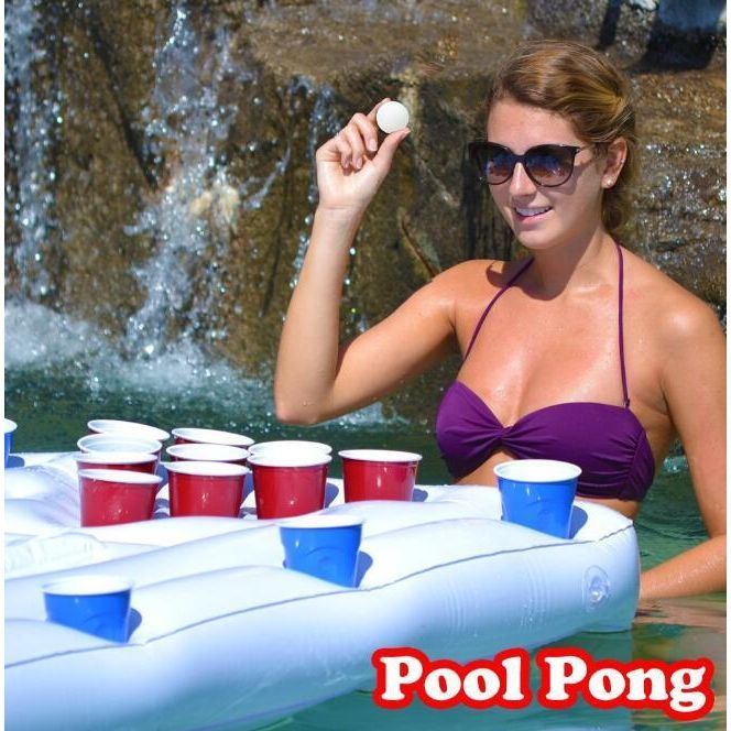 Water Party  Air Mattress Ice Bucket Cooler Cup Holder Inflatable Beer Pong Table Pool Float