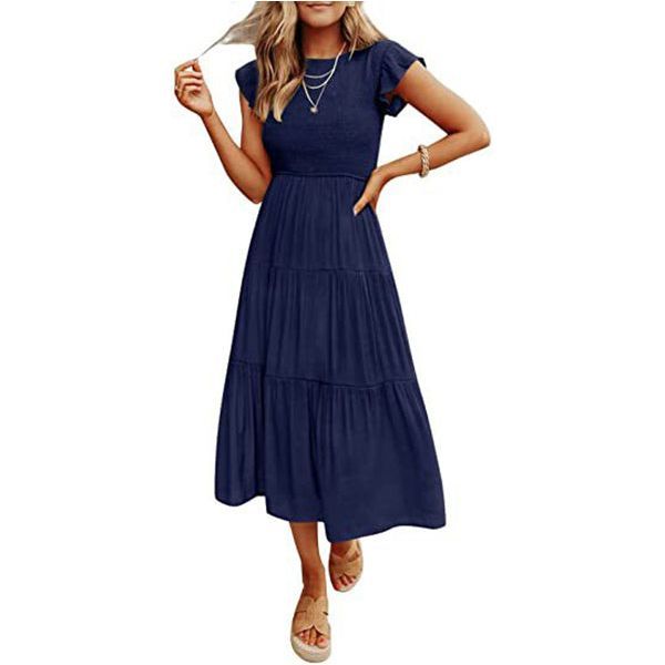 Holiday Style High Waist Dresses Summer Ruffled Sleeve A-line Beach Dress - Jointcorp