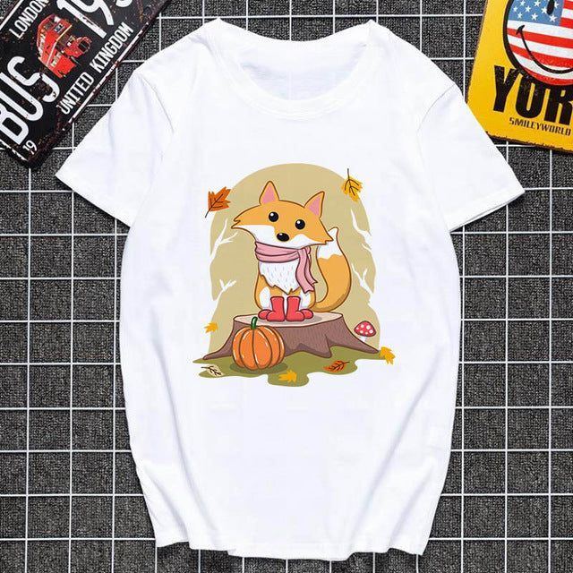 Cute fox printed T shirt Women Harajuku Tshirt Thin section