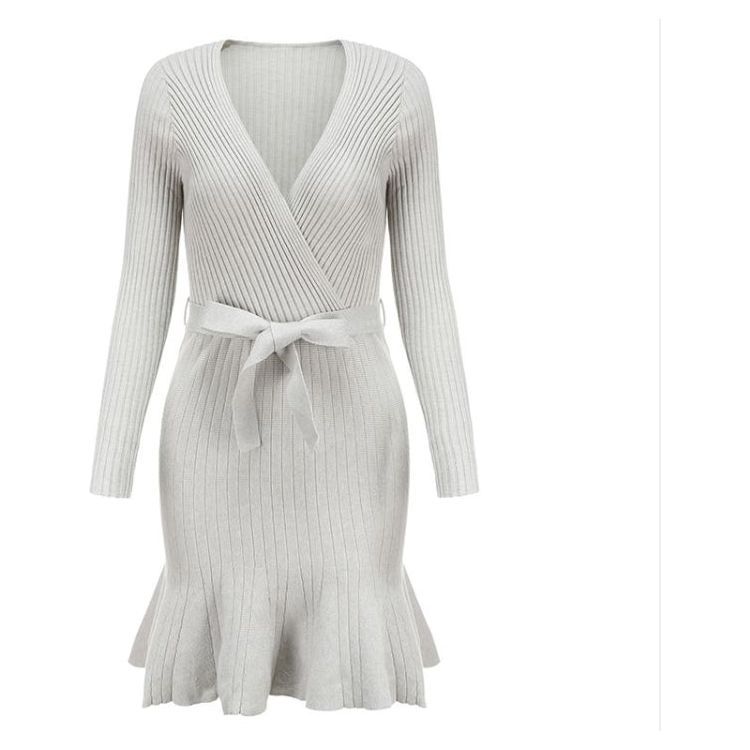 Sexy V Neck Knitted Dresses Women Long Sleeve - Jointcorp