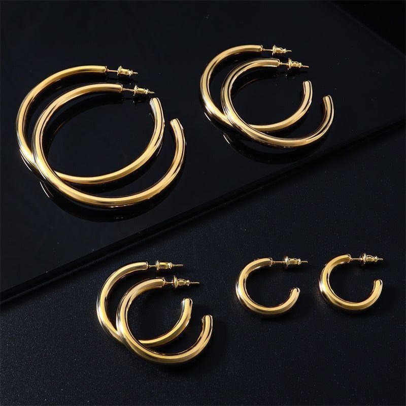 European And American Stylish Round Stainless Steel Earrings - Jointcorp