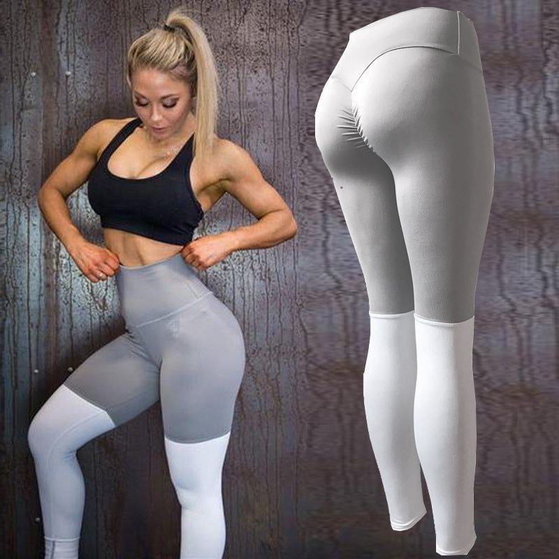 Contrast stitching buttocks folds sports yoga pants High-elastic slim hips leggings - Jointcorp