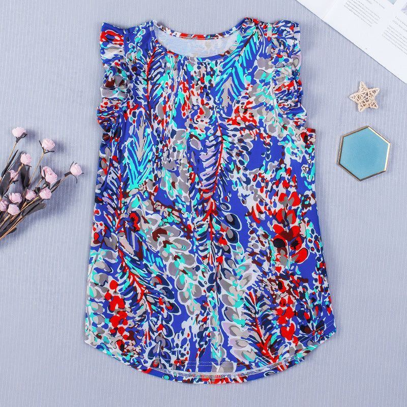 Sleeveless Versatile Top Women's Summer New Loose Printed Fashion Outerwear Chiffon T-shirt Women