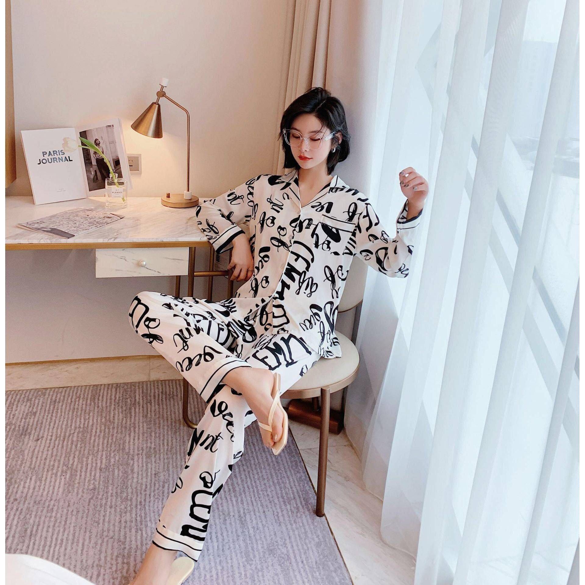 Printed pajamas spring and autumn simulation silk - Jointcorp