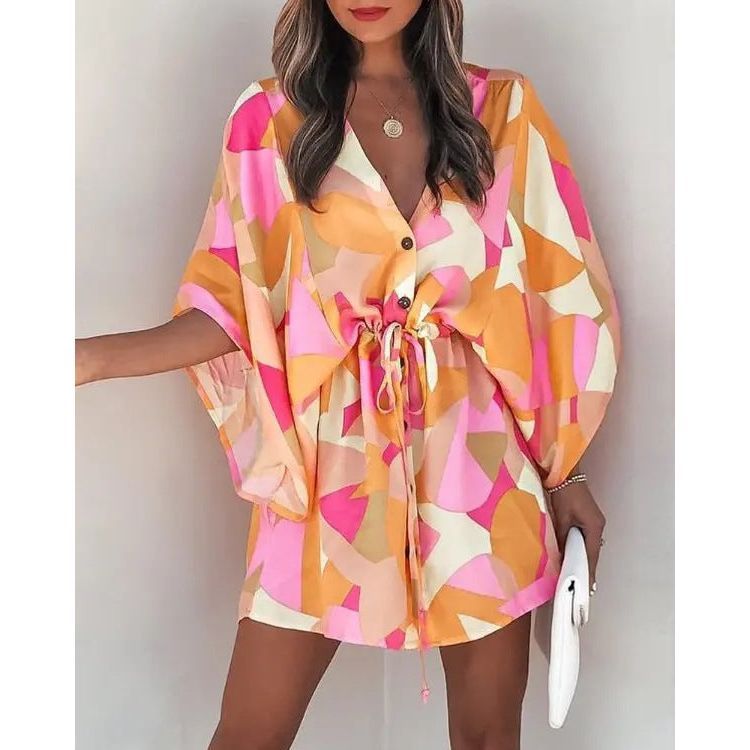 Women's V-Neck Tie Printed Beach Dress - Jointcorp