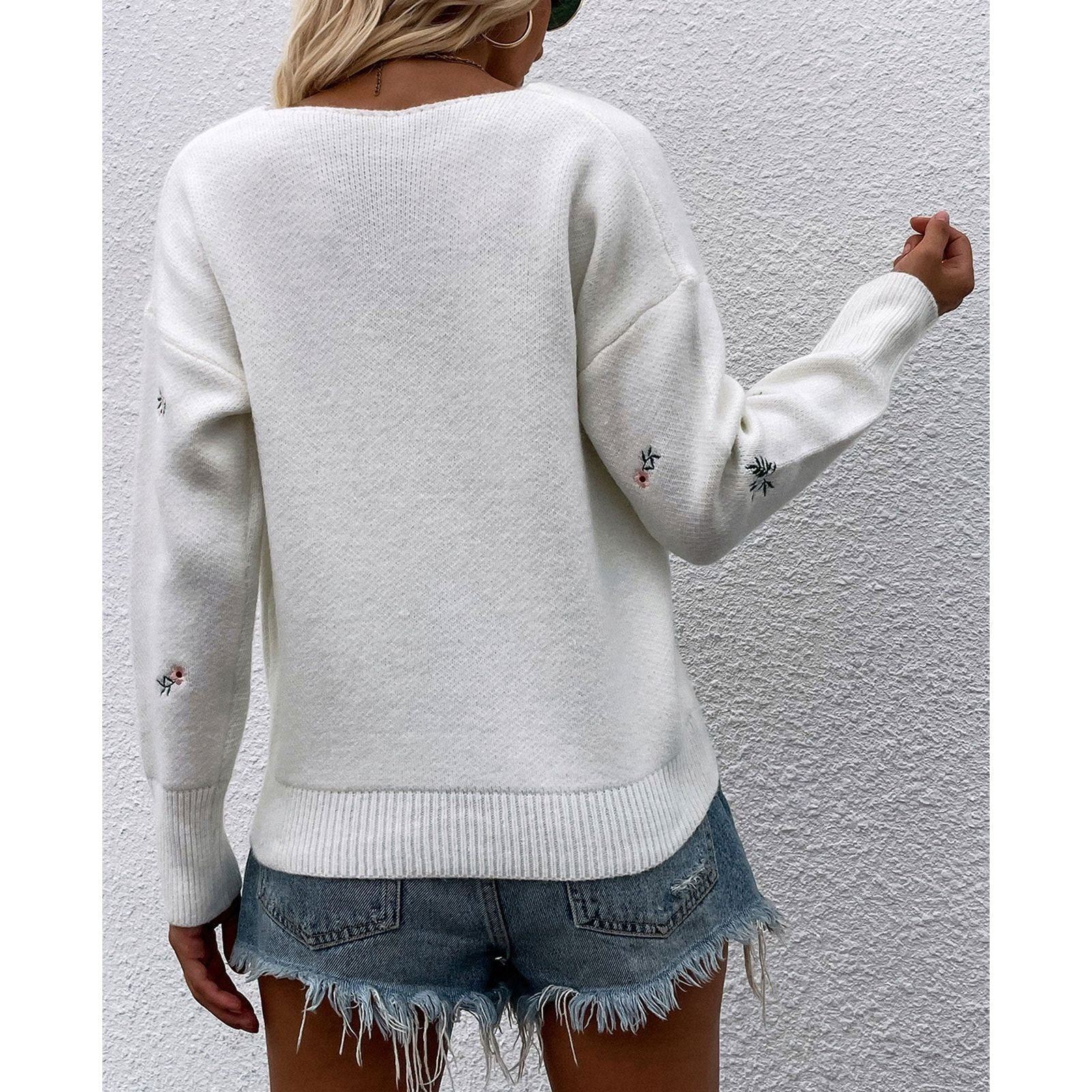 V-neck Pullover Beautifully Embroidered European And American Sweater Woman