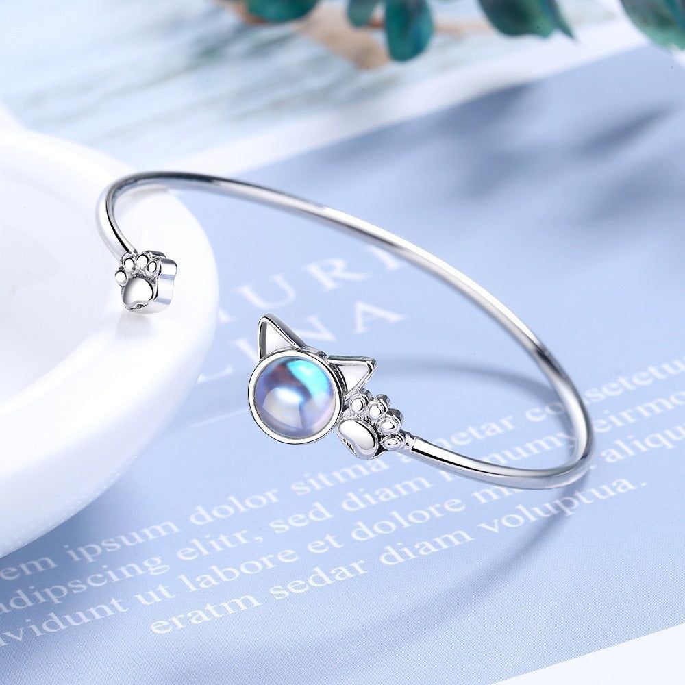 Korean Style Sweet Cute Cat Paw Moonstone Bracelet - Jointcorp