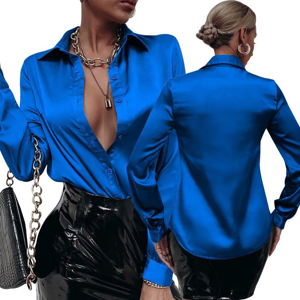 Satin Pleated Long-sleeved Top Casual Loose - Jointcorp