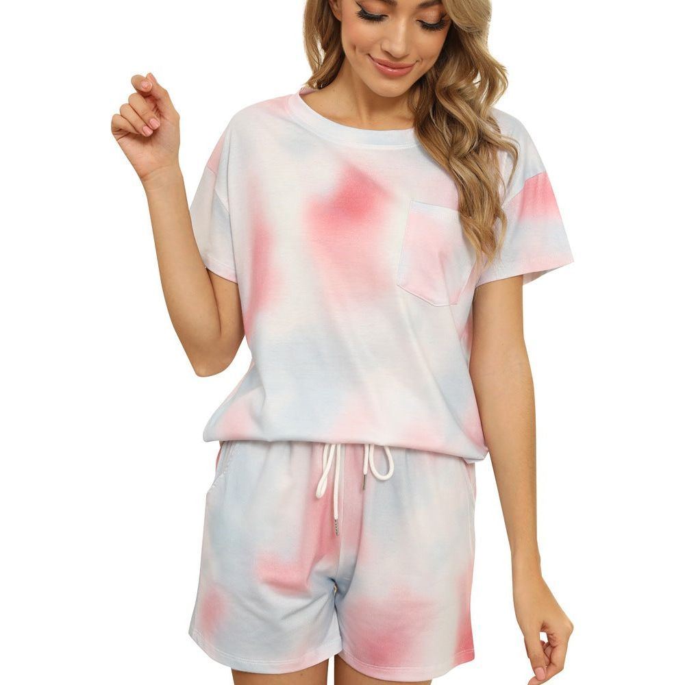 Tie-dye Two-piece Pajamas Plaid Leopard Print Home Service Suit Women - Jointcorp