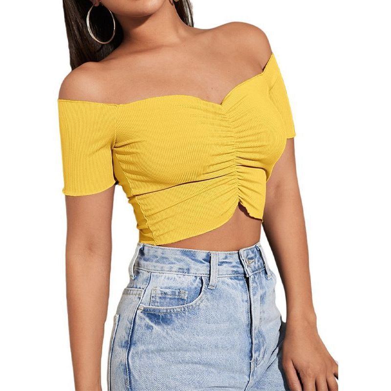 Women's Fashion Slimming Solid Color Off-shoulder Top T-shirt
