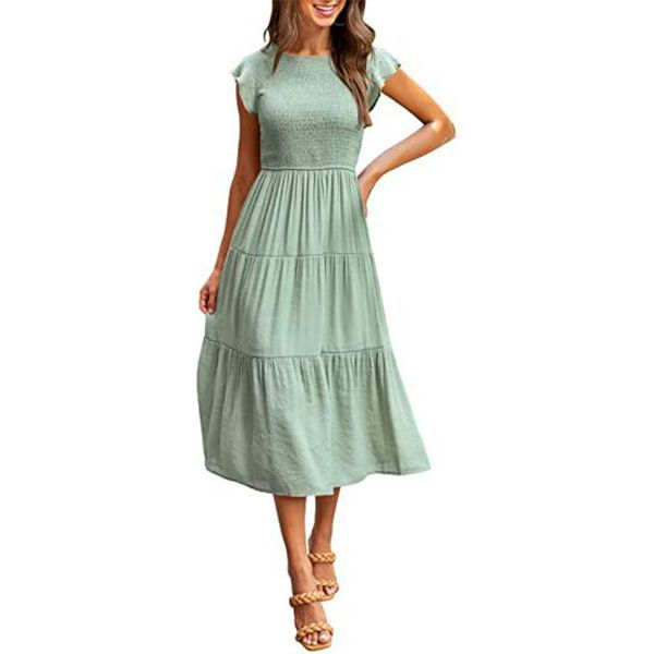 Holiday Style High Waist Dresses Summer Ruffled Sleeve A-line Beach Dress - Jointcorp