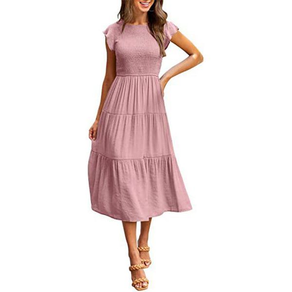 Holiday Style High Waist Dresses Summer Ruffled Sleeve A-line Beach Dress - Jointcorp