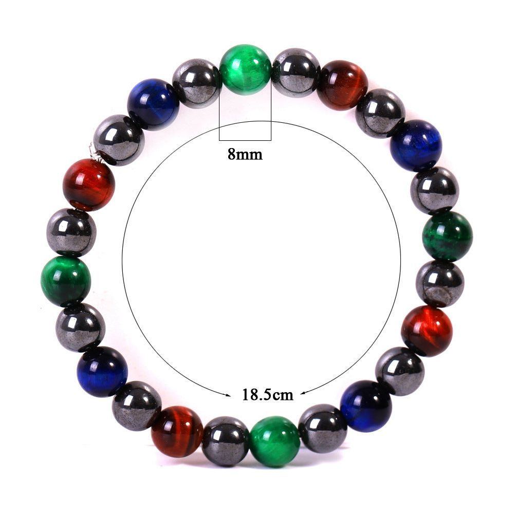 Black Magnet Bright Stone Tricolor Red Green Blue Tigereye Beaded Bracelet - Jointcorp
