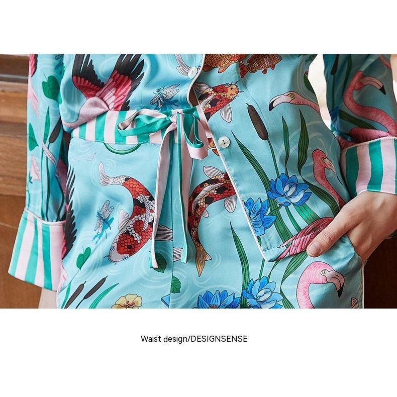 Ice Silk Pajamas Women's Long Sleeve Outerwear Homewear Suit - Jointcorp