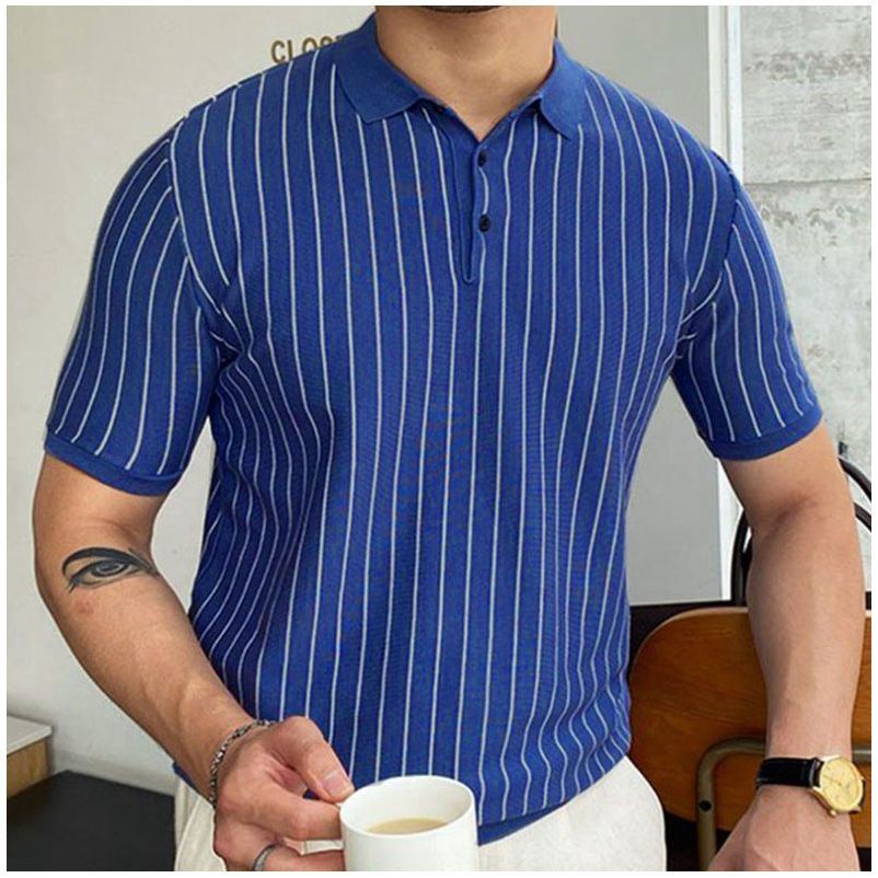 Summer New Striped Slim-fit Short Sleeve Lapel Business - Jointcorp
