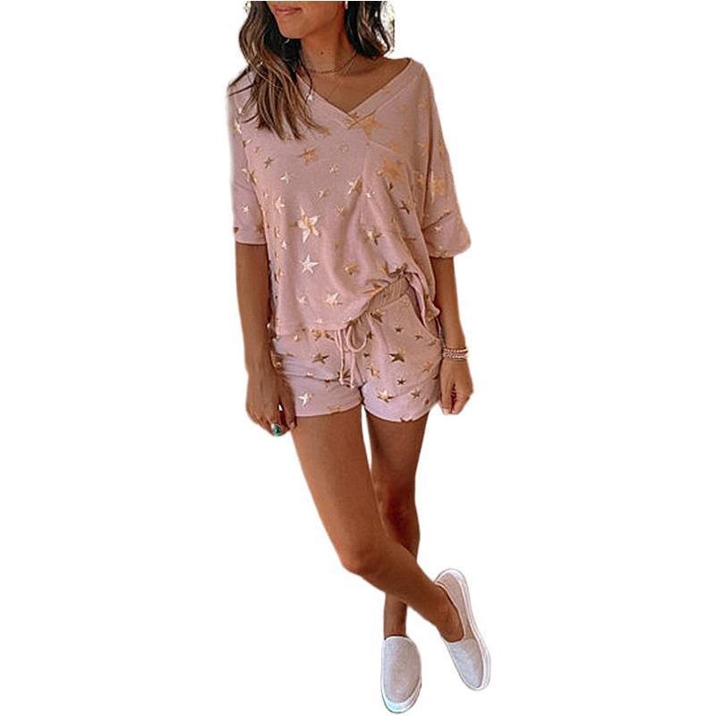 Five-Pointed Star Print Short-Sleeved Casual Home Wear Suit Pajamas Women - Jointcorp