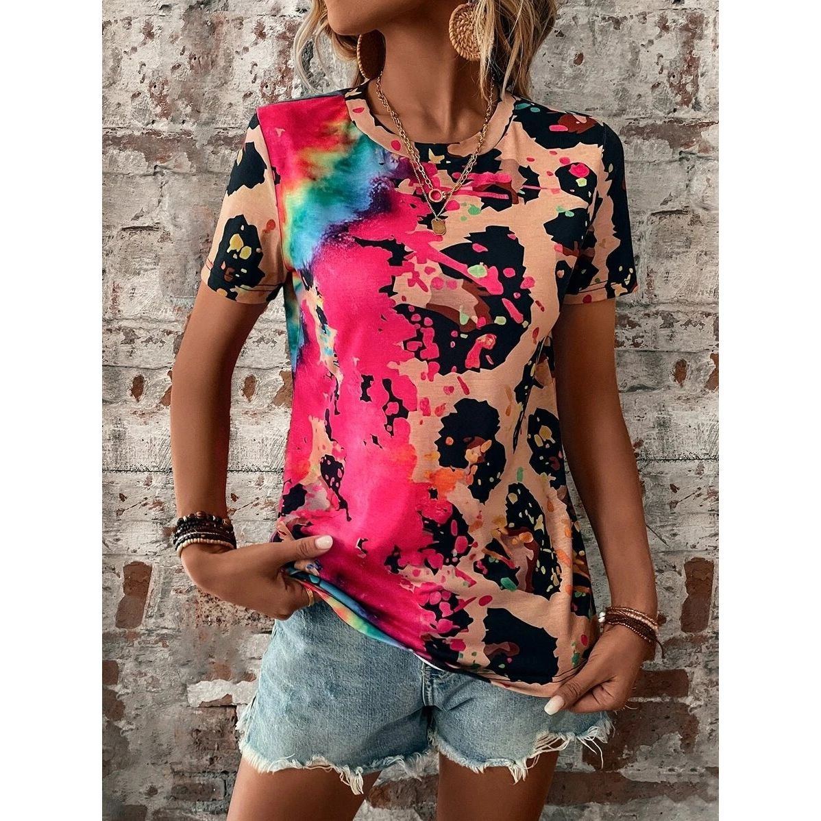 Women's Summer Fashion Painted Short-sleeved Slim T-shirt - Jointcorp